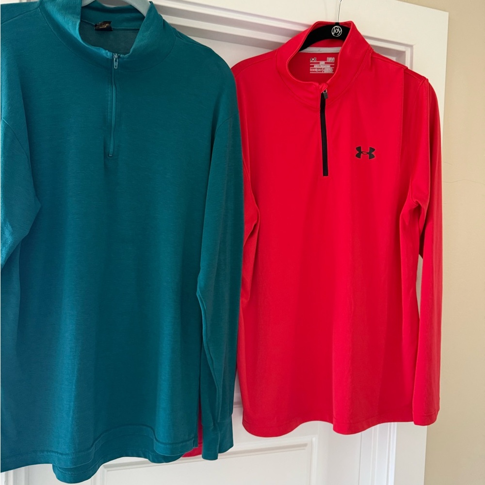 Men’s size large long sleeve athletic shirt. Under Armour and REI